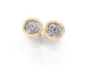 Round Lab-Grown Diamond Full Bezel Solitaire Stud Earrings | Push Backs | Yellow Gold