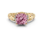 Cushion Cut Filigree Engagement Ring Setting for a Fancy Pink Lab-Grown Diamond | Yellow Gold