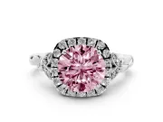 Round Vintage Halo Engagement Ring Setting for a Fancy Pink Lab-Grown Diamond | Sterling Silver