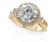 Round Halo Engagement Ring Setting | Pavé Panel Shoulders | Yellow Gold