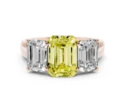 Emerald Cut Three Stone Engagement Ring Setting for a Fancy Yellow Lab-Grown Diamond | Basket Prong Heads | Rose Gold