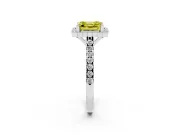Fancy Yellow Asscher Cut Diamond Milgrain Floral Halo Engagement Ring Set in White gold with Pavé Band