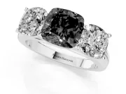 Cushion Cut Three Stone Engagement Ring Setting for a Black Center | Basket Prong Heads | Platinum