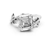 Asscher Cut Twisted Bypass Engagement Ring Setting | Accented Leaves | Platinum