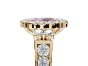Oval Halo Engagement Ring Setting for a Fancy Pink Lab-Grown Diamond | Side Clusters | Yellow Gold
