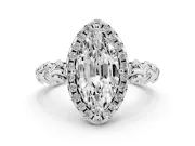 Marquise Filigree Leaf Halo Engagement Ring Setting | Bezel Leaf Accents | Sterling Silver
