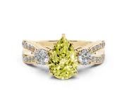Pear-Shaped Three-Stone Twist Engagement Ring Setting for a Fancy Yellow Lab-Grown Diamond | Yellow Gold