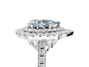 Fancy Blue Pear-Shaped Lab-Grown Diamond Double Halo Statement Ring Set in Sterling Silver with Pavé Band
