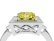 Fancy Yellow Princess Cut Diamond Halo Engagement Ring Set in Silver with Milgrain Pavé Band