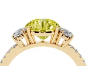 Round Three Stone Engagement Ring Setting for a Fancy Yellow Lab-Grown Diamond | Pave Shoulders | Yellow Gold