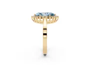 Fancy Blue Marquise Cut Diamond Halo Ring Set in Yellow gold with Round Halo and Smooth Solitaire Band