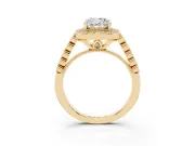 Cushion Cut Milgrain Halo Engagement Ring Setting | Graduated Bezel Accents | Yellow Gold