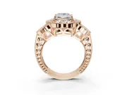 Princess Cut Vintage Floral Halo Engagement Ring Setting | Engraved Milgrain Band | Rose Gold