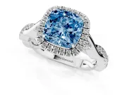 Cushion Cut Twist Halo Engagement Ring Setting for a Fancy Blue Lab-Grown Diamond | Platinum