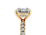 Asscher Cut Diamond Pavé Band Solitaire Set in Yellow gold with Prong Setting