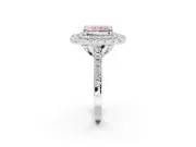 Fancy Pink Radiant Cut Lab-Grown Diamond Double Halo Statement Ring Set in Platinum with Pavé Band