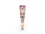 Fancy Pink Asscher Cut Diamond Split Shank Ring Set in Rose gold with Pavé Band and Prong Setting