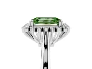 Fancy Green Emerald Cut Diamond Halo Ring Set in Silver with Plain Solitaire Band and Prong Setting