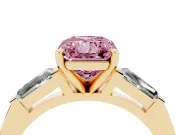 Radiant Cut Three Stone Engagement Ring Setting for a Fancy Pink Lab-Grown Diamond | Tapered Baguettes | Yellow Gold