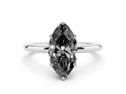 Fancy Black Marquise Cut Diamond Solitaire Ring Set in Silver with Thin Band and Prong Setting