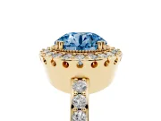 Round Vintage Milgrain Halo Engagement Ring Setting for a Fancy Blue Lab-Grown Diamond | Pierced Gallery | Yellow Gold