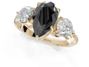 Pear-Shaped Three Stone Engagement Ring Setting for a Black Center | Tapered Pavé Band | Yellow Gold