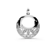 Round Lab-Grown Diamond Pavé Leaf Filigree Disc Pendant Necklace | Open Oval Window | White Gold