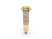 Radiant Cut Pavé Engagement Ring Setting for a Fancy Yellow Lab-Grown Diamond | Wide Three-Row Band | Yellow Gold