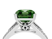 Asscher Cut Split Shank Engagement Ring Setting for a Fancy Green Lab-Grown Diamond | Pave Band | Sterling Silver