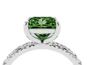 Fancy Green Princess Cut Diamond Pavé Solitaire Ring Set in Silver with Round Band and Prong Setting