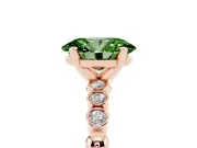 Fancy Green Oval Cut Diamond Solitaire Engagement Ring Set in Rose gold with Bezel Accents on Beaded Band