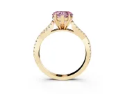 Fancy Pink Heart Cut Diamond Solitaire Engagement Ring Set in Yellow gold with Twisted Pavé Band and Prong Setting