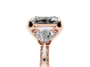 Emerald Cut Hidden Halo Three Stone Engagement Ring Setting for a Fancy Pink Lab-Grown Diamond | Rose Gold