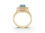 Oval Double Halo Split Shank Engagement Ring Setting for a Fancy Blue Lab-Grown Diamond | Pave Strands | Yellow Gold