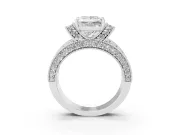 Princess Cut Vintage Milgrain Pave Engagement Ring Setting | Crescent Side Rows | Sterling Silver