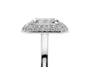 Emerald Cut Pave Halo Engagement Ring Setting | Slim Plain Band | Platinum