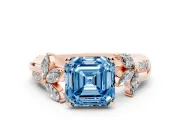 Asscher Cut Floral Vine Engagement Ring Setting for a Fancy Blue Lab-Grown Diamond | Rose Gold