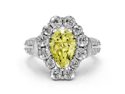 Fancy Yellow Pear Cut Diamond Halo Engagement Ring Set in Silver with Split Shank and Prong Setting