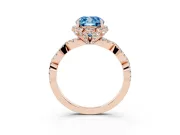 Fancy Blue Cushion Cut Diamond Halo Twist Band Solitaire Ring Set in Rose gold with Prong-Set Center Stone
