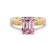 Fancy Pink Emerald Cut Diamond Solitaire Milgrain Engraved Band Set in Yellow gold with Prong Setting