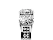 Cushion Cut Diamond Three-Stone Ring Set in Silver with Textured Band