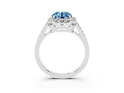 Fancy Blue Round Cut Diamond Floral Halo Ring Set in Platinum with Pavé Band and Prong Setting