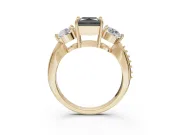 Fancy Black Princess Cut Lab-Grown Diamond Three-Stone Ring Set in Yellow Gold with Channel-Set Band and Prong Setting