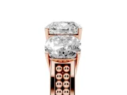 Cushion Cut Diamond Three-Stone Ring Set in Rose gold with Textured Band