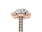 Round Petal Tip Halo Engagement Ring Setting | Single Row Pavé Band | Rose Gold