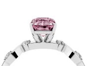 Emerald Cut Ribbon Twist Engagement Ring Setting for a Fancy Pink Lab-Grown Diamond | Accented Shoulders | White Gold