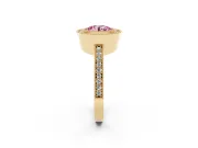 Round Milgrain Halo Engagement Ring Setting for a Fancy Pink Lab-Grown Diamond | Pave Band | Yellow Gold