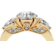 Round Three Stone Engagement Ring Setting | Pear Side Stones | Yellow Gold