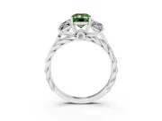 Fancy Green Emerald Cut Diamond Three-Stone Ring Set in Platinum with Braided Band