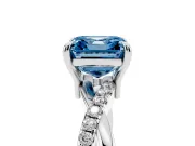 Fancy Blue Asscher Cut Diamond Twist Band Solitaire Set in White gold with Pavé Accents and Prong Setting